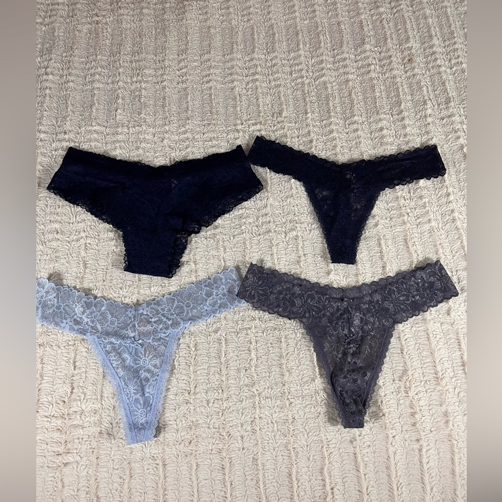 Victoria’s Secret Bundle of 4 Thong Panties Shades of Blue Large NWOT